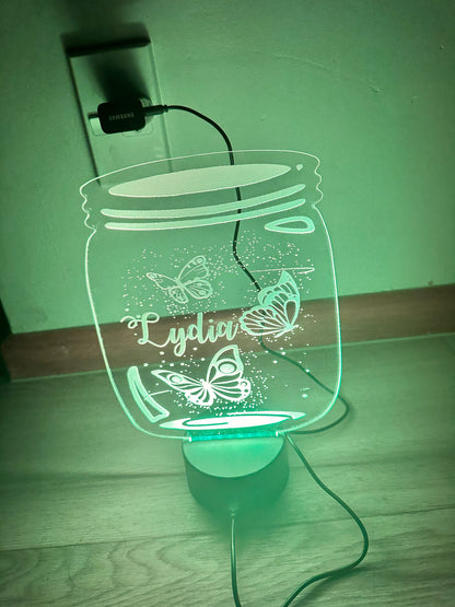 Jar with butterflies and name